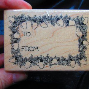 To & From Xmas Lights Border Wood Mounted Stamp 3.25" x 2.25"